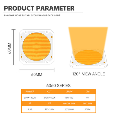 Υψηλής ισχύος Bi Color 300W 6060 Flip Chip Custom Cob Led Chip για εμπορικό Led Light Φως σκηνής