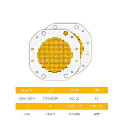 Φαρμακευτική τιμή 75*75 60V 600W+600W Δύο CCT LED COB Bi Color COB LED Chip Υψηλής ισχύος COB LED