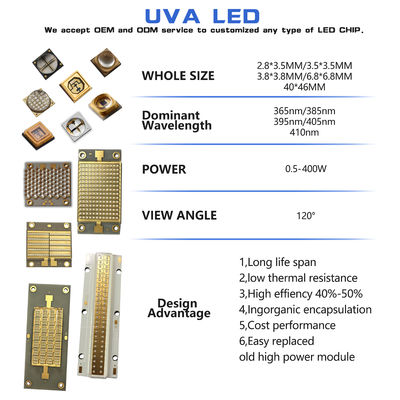 Προσαρμόσιμο UV LED Chip SMD 3535 3838 8025 220-420nm 5ετής εγγύηση