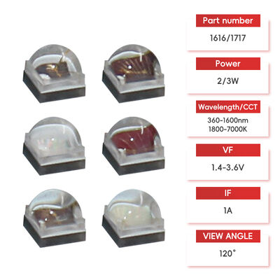Μάθετε υψηλής ισχύος LED Chip 2W 3W ALN Coppering Broad Spectrum 1800K-700K 120 Γωνία προβολής 2.8-3.4V Προσαρμόσιμο χρώμα